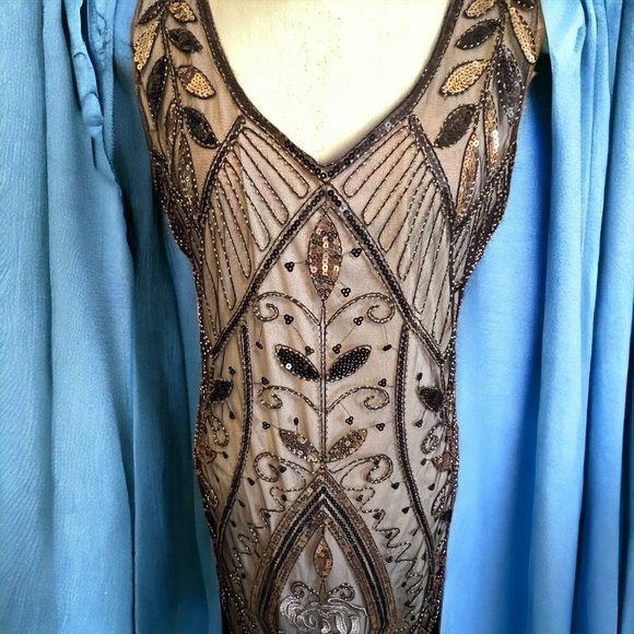 1920s Gatsby Inspired Rose and Leaves Sequin Flapper Dress (XL) - Picture 7 of 14